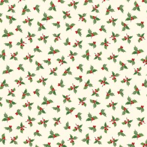 wilmington prints cardinal cozy holly toss, fabric by the yard (cream)