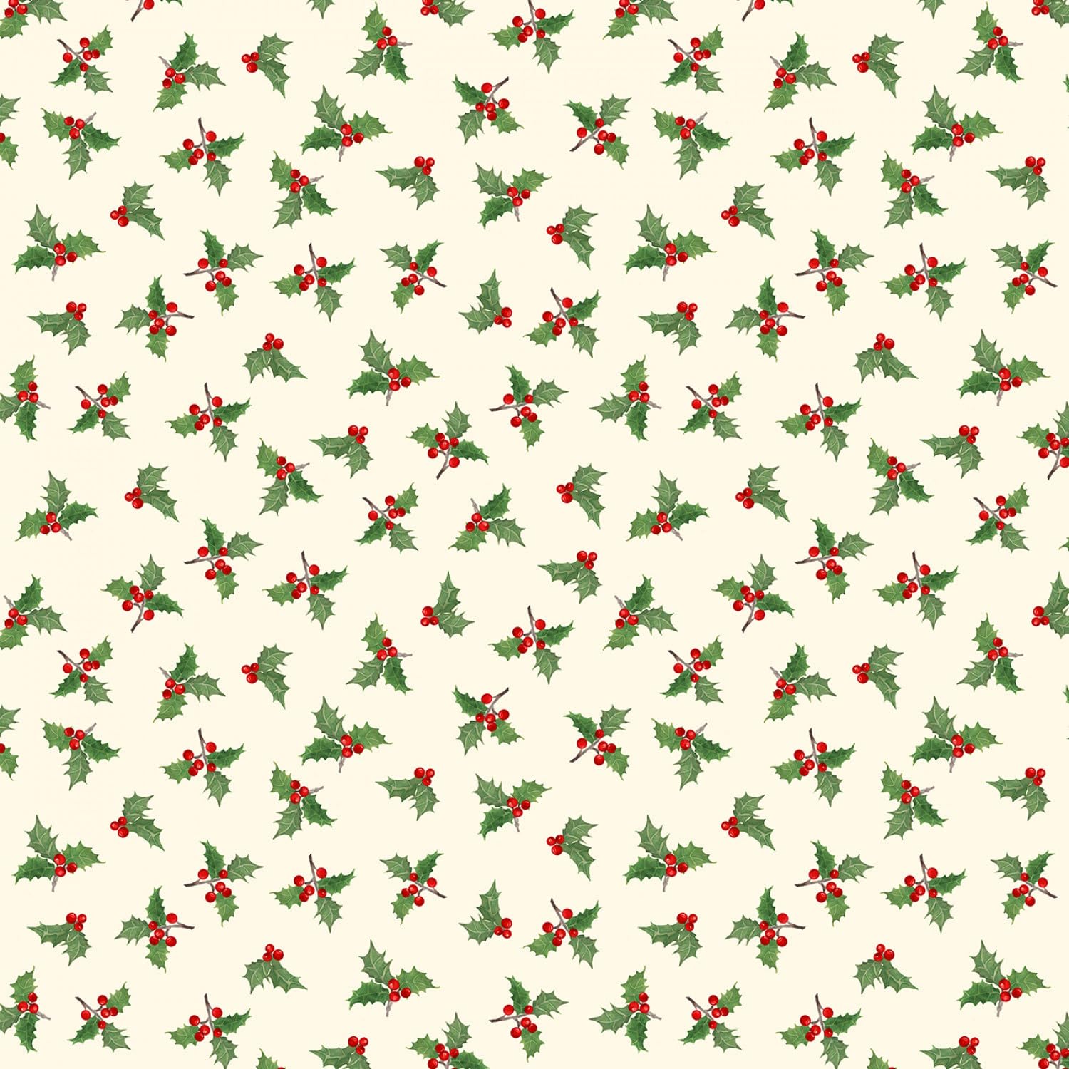 Wilmington Prints Cardinal Cozy Holly Toss, Fabric by The Yard (Cream)