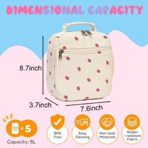 LEDAOU Lunch Box Kids Lunch Bag Insulated Cute Lunchbox Reusable Small Toddler Lunch Bags for School Travel or Picnic(Strawberry beige)