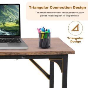 NChanmar 32 Inch Computer Desk, Office Desk Gaming Desk with Metal Frame, Writing Workstation for Home Office, Space Saving Computer Table for Small Space (Brown) 31x19.6x29