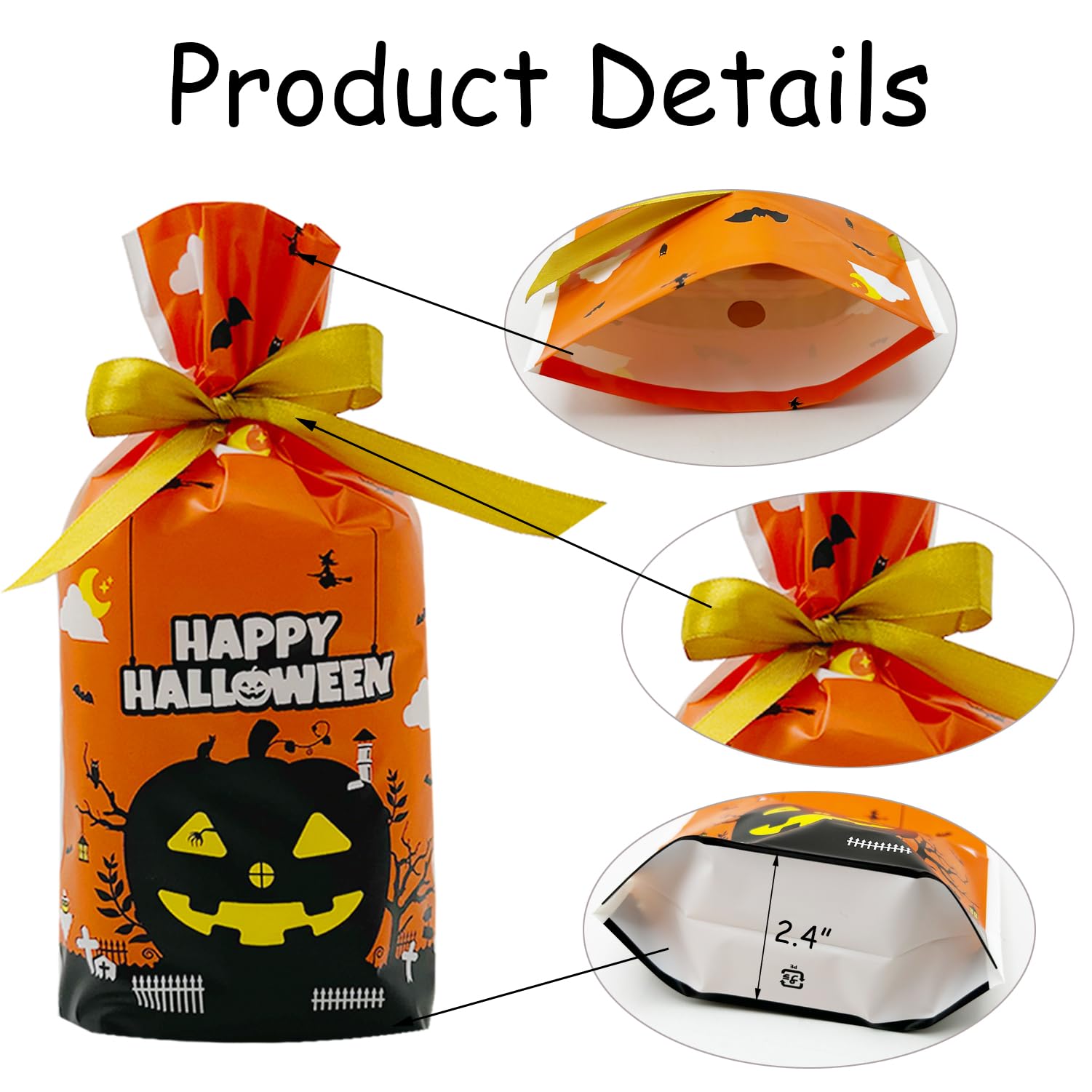 AouEtnay 50 Pcs Halloween Drawstring Candy Bags Halloween Treats Bags Goodie Bags, Trick or Treat Bags, Cookie Bags for Halloween Party Favors Supplies