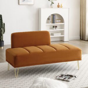 majnesvon 56" modern armless loveseat sofa couch, upholstered velvet settee bench, small wingback couch sofa with golden legs, sherpa small couches for living room, bedroom, apartment, office, orange