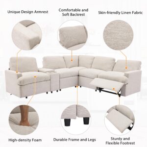 LIANGFU 104''Power Recliner Corner Sofa, Home Theater Reclining Sofa, L Shape Sectional Couches, Sectional Couches with Storage Box, Cup Holders, USB Ports and Power Socket for Living Room (Beige)