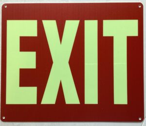 photoluminescent red exit sign/glow in the red dark exit sign (aluminium, 7x10 inch,heavy duty, rust free)