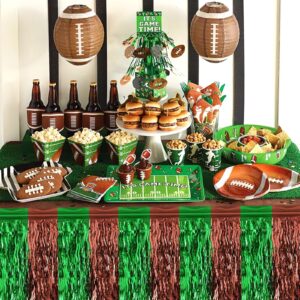 DTOFOOT 4 Pack Football Party Table Skirt Decorations, 30x108 Inch Foil Fringe Tinsel Table Skirts Football Tablecloth Table Cover for Football Birthday Party Decorations Sports Theme Party Supplies