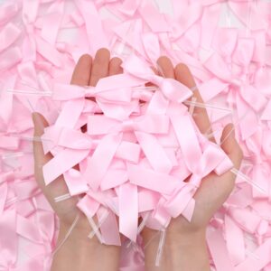 Satin Ribbon Bows 50 Pcs Twist Tie Bows for Gift Wrapping Cake Treat Bags Craft DIY Gift Wedding Baby Shower Birthday Party (Baby Pink)