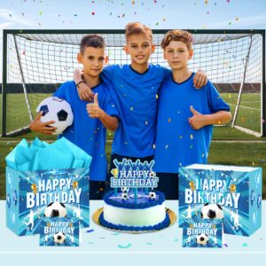 Soccer Birthday Gift Bag for Boys, Blue Soccer Wrapping Paper Favors Bags with Tissue Paper Card Large Soccer Ball Birthday Goodie Treat Bags for Sport Theme Baby Shower Party Decorations Supplies