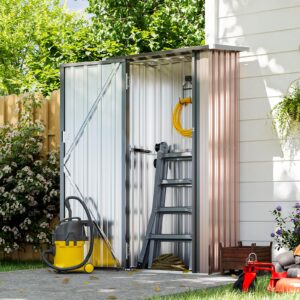 Aoxun 3x2x5.4 FT Outdoor Metal Storage Shed, Storage with Lockable Doors, Steel Utility Tool Shed, Metal Sheds Outdoor Storage for Garden, Patio, Backyard and Lawn, Brown