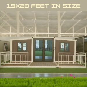 Portable 19x20ft Prefabricated Family Container House-380Sq Ft Mobile Prefab House with 2 Bedrooms, Living Room, and Fully Equipped Kitchen and Bathroom-Suitable for Living House Office and Villa