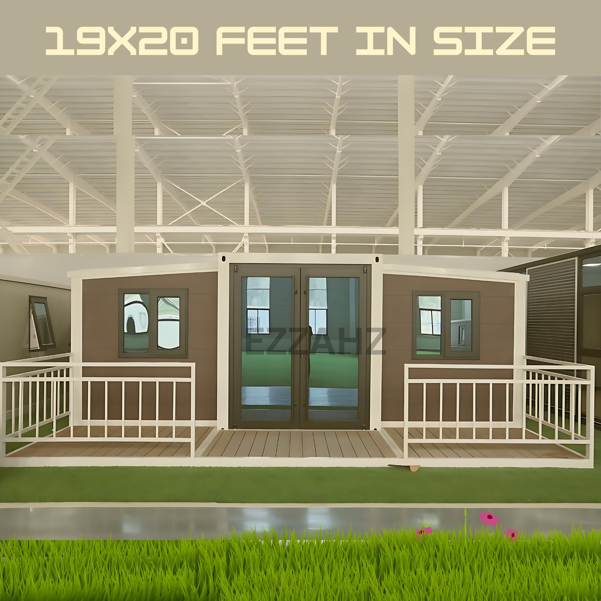 Portable 19x20ft Prefabricated Family Container House-380Sq Ft Mobile Prefab House with 2 Bedrooms, Living Room, and Fully Equipped Kitchen and Bathroom-Suitable for Living House Office and Villa