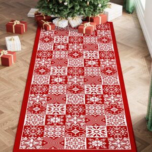 hugear christmas area rug 2x5 runner rugs machine washable checkered christmas decorative hallway rugs low pile carpet red/white xmas non-slip indoor door mat for bedroom kitchen entryway bathroom