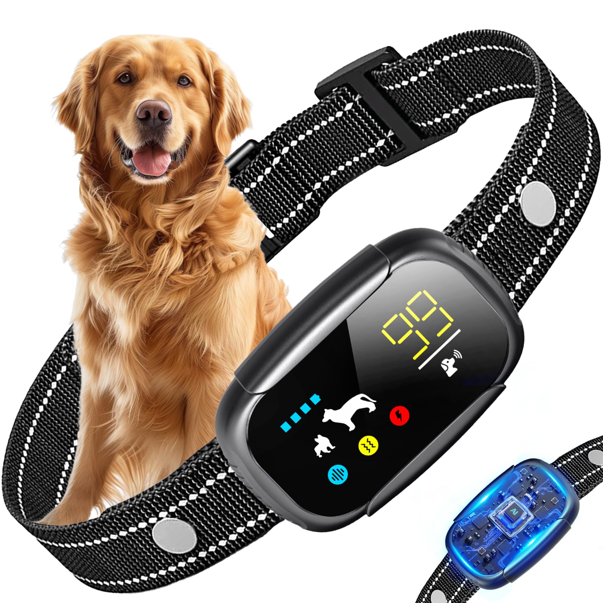 Dog Bark Collar, Dog Shock Collar for Large Medium Small Dogs 10-150lbs, Rechargeable Anti Barking Training Collar with 5 Adjustable Sensitivity, IP67 Waterproof Dog bark Deterrent Devices (Black)