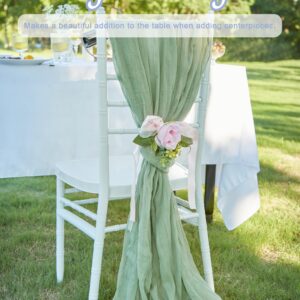 FUANGUI 6 Pack 35x120 Inches Sage Green Cheesecloth Table Runner 10Ft for Baby Shower Wedding Birthday Fall Decoration, Boho Gauze Fabric Rustic Sheer Romantic Cheese Cloth Table Runner