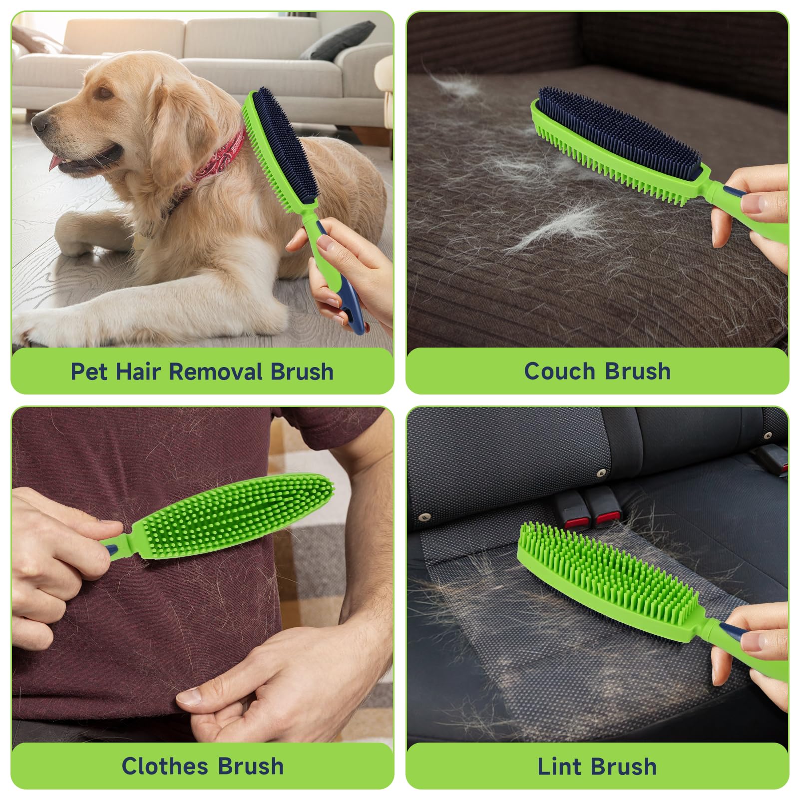 Pet Hair Removal Rubber Broom, Carpet Brush with Squeegee for Cleaning Pet Hair, Hair Fur Remover Silicone Dog Hair Floor Brush, Dual-Sided for Pet Grooming and Lint Removal for Couch and Clothes