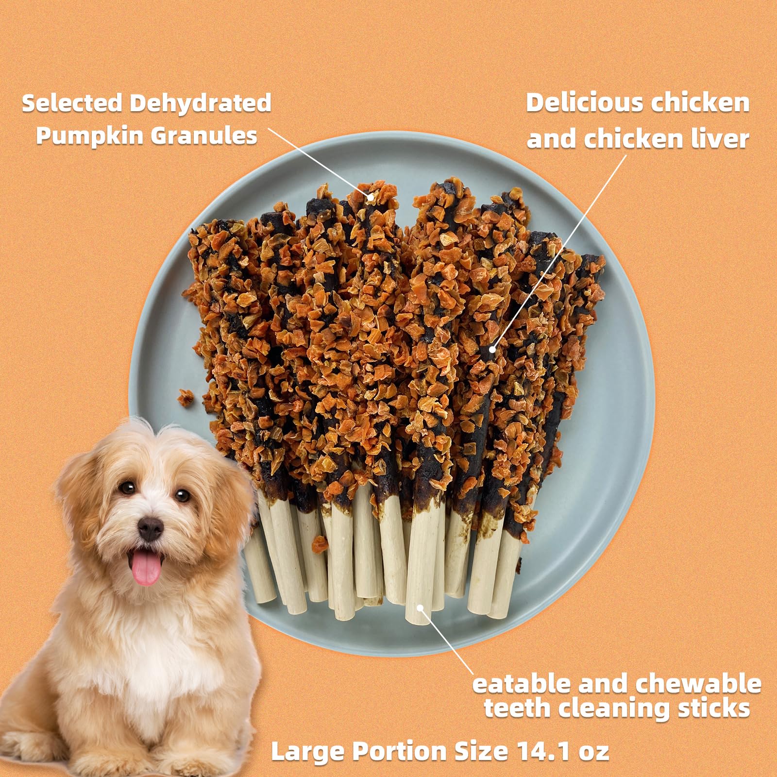 Probiotics for Dogs, Improve Yeast Balance, Itchy Skin Itchy Ears, Chicken Wrapped Sticks Pumpkin Dog Treats,14.1oz Rawhide Free