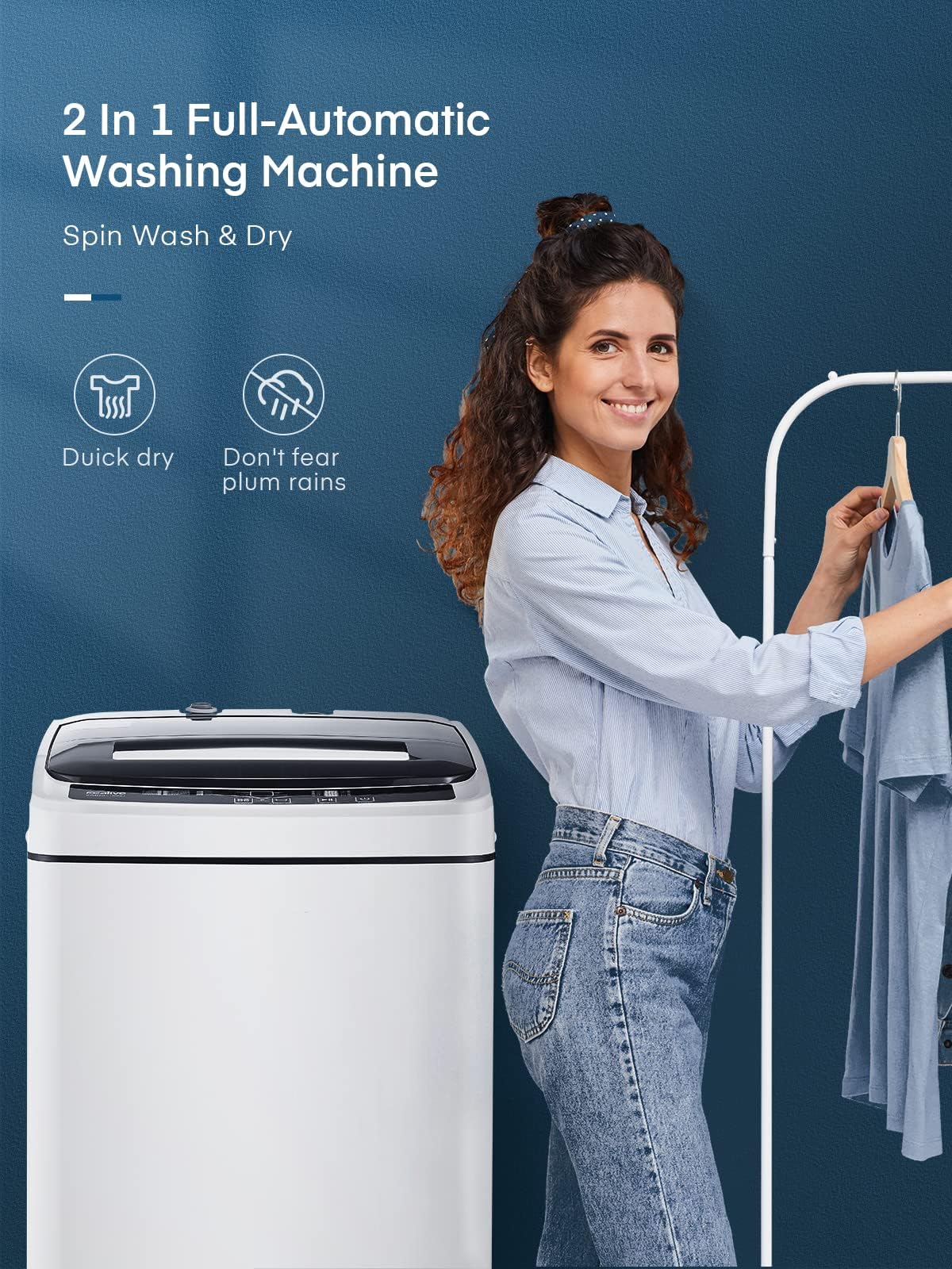 Portable Washing Machine 1.5 Cu.Ft, FOHERE 11lbs Compact Washer with Spinner Combo, 8 Programs, Includes Quick Connect Sink Adapter and Drain Hose, for Apartments, RVs, Dorms