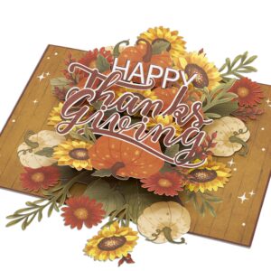 POPWOW Happy Thanksgiving Pop Up Card, Pumpkin, Flowers, Envelopes, Thanks Giving Themed, Thankful 3D Popup Greeting Cards, Ideal Gifts for Mom, Sister, Grandma, Girl, Women, 5x7