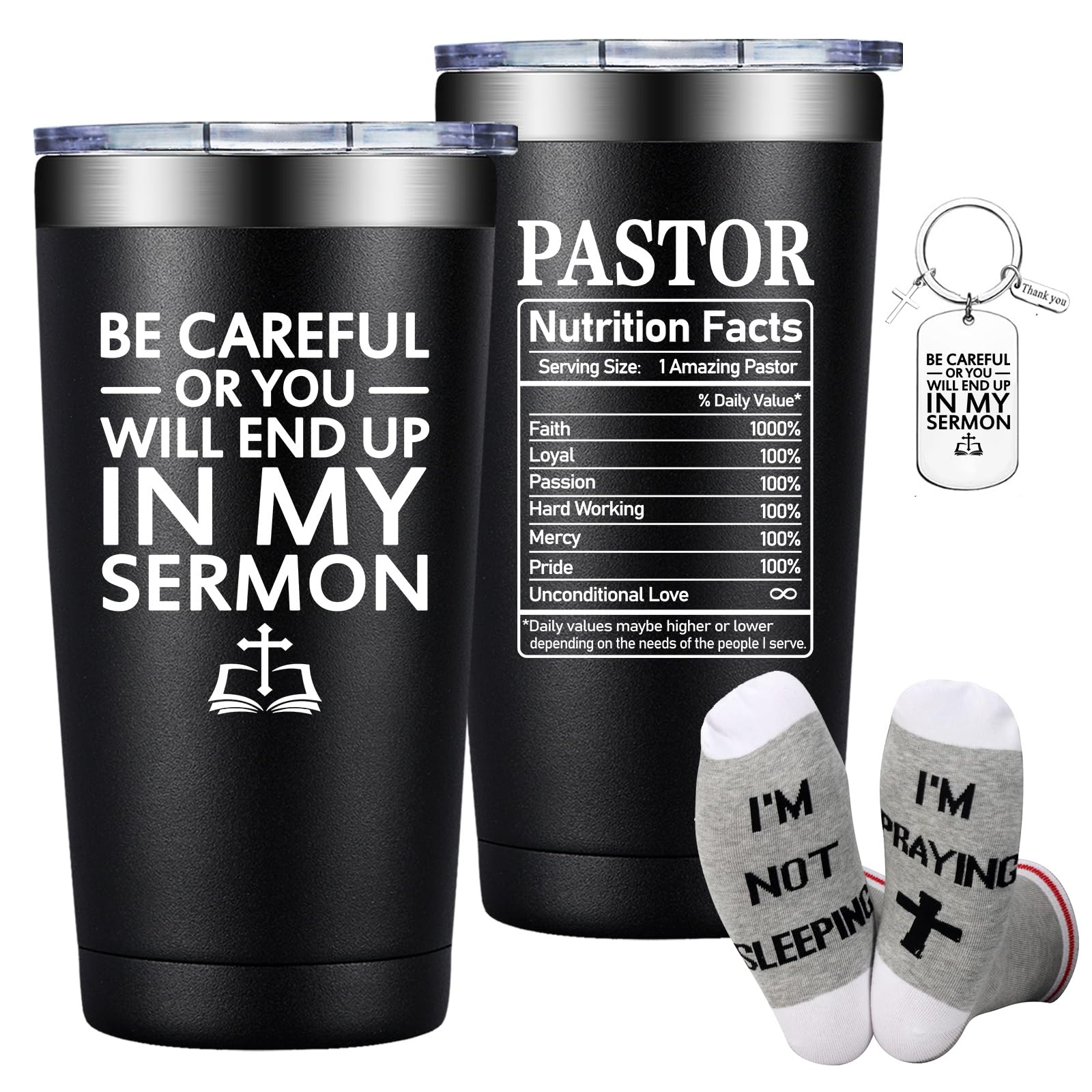 Grifarny Pastor Appreciation Gifts - Pastor Gifts for Men, Women - Thank You, Christmas Gifts for Pastor - Be Careful or You Will End up in My Sermon Pastor Tumbler Cup 20oz