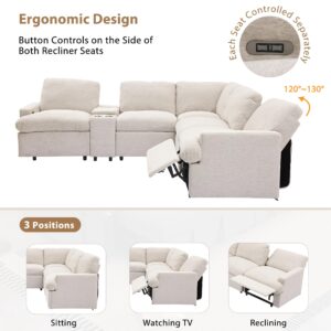 LIANGFU 104''Power Recliner Corner Sofa, Home Theater Reclining Sofa, L Shape Sectional Couches, Sectional Couches with Storage Box, Cup Holders, USB Ports and Power Socket for Living Room (Beige)