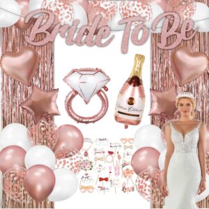 bachelorette party decorations - rose gold bride to be decorations wedding whower decorations set engagement party with foil curtain ,balloons, photo props, 92 pcs bridal shower decorations supplies