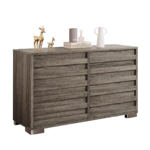 LUXOAK Farmhouse 6 Drawers Dresser for Bedroom, Chest of Drawers with Slat Handles & Quick Install with Pre Installed Slide, 54" Rustic TV Stand for Living Room, Entryway, Rustic Grey