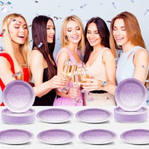 ZOIIWA 48PCS Ombre Purple Party Plates Gradient Pastel Purple Paper Plates Party Decorations Light Purple Sprinkle Dessert Plate Tableware for 48 Guests Women Birthday Wedding Tea Party Supplies