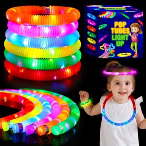 24 pcs light up glow sticks, led pop tubes party favors for kids 4-8 glow in the dark party supplies fidget toys tubes for halloween birthday gifts xmas stocking goodie bags stuffers wedding decor