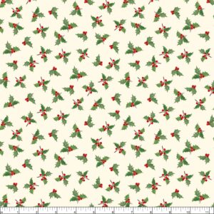 Wilmington Prints Cardinal Cozy Holly Toss, Fabric by The Yard (Cream)