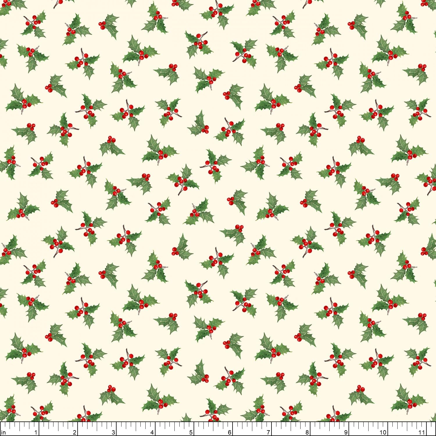 Wilmington Prints Cardinal Cozy Holly Toss, Fabric by The Yard (Cream)