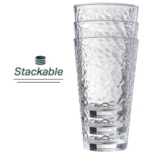 Set of 10 Hammered Glass Cups, 16oz. Dishwasher Safe Cocktail Drinking Glasses - Clear Heavy Base Stemmed Water Glasses, Tall Beer Glasses, Bar Glass, Juice, Iced Tea, Margarita, & Everyday Drinks.