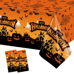 hapray 2 pack halloween plastic tablecloths for rectangle tables, waterproof disposable party table cloths, table covers for decorations, tablecover 54" x 108"