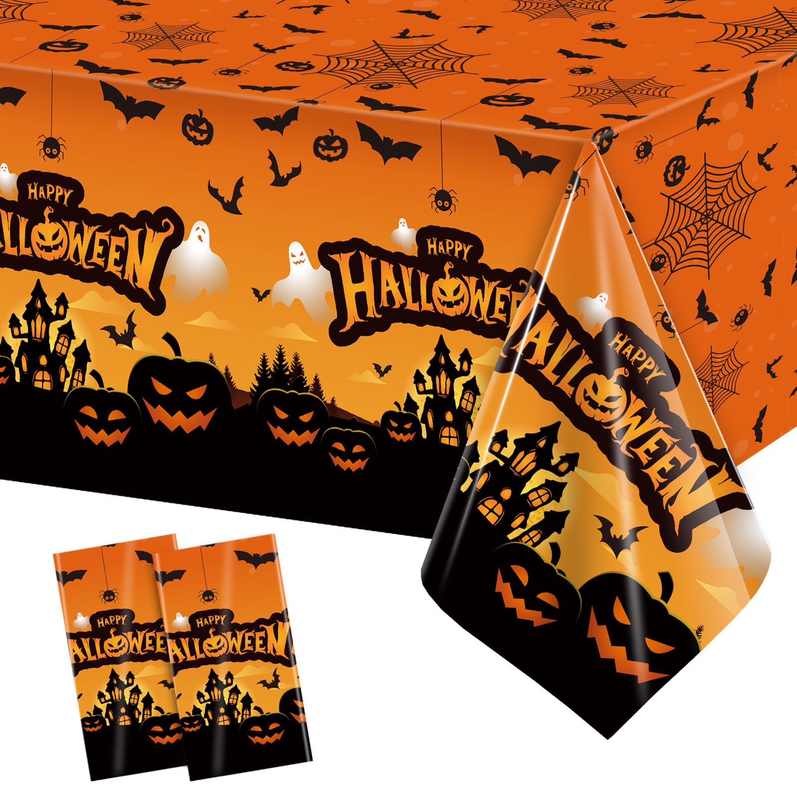 hapray 2 Pack Halloween Plastic Tablecloths for Rectangle Tables, Waterproof Disposable Party Table Cloths, Table Covers for Decorations, Tablecover 54" x 108"