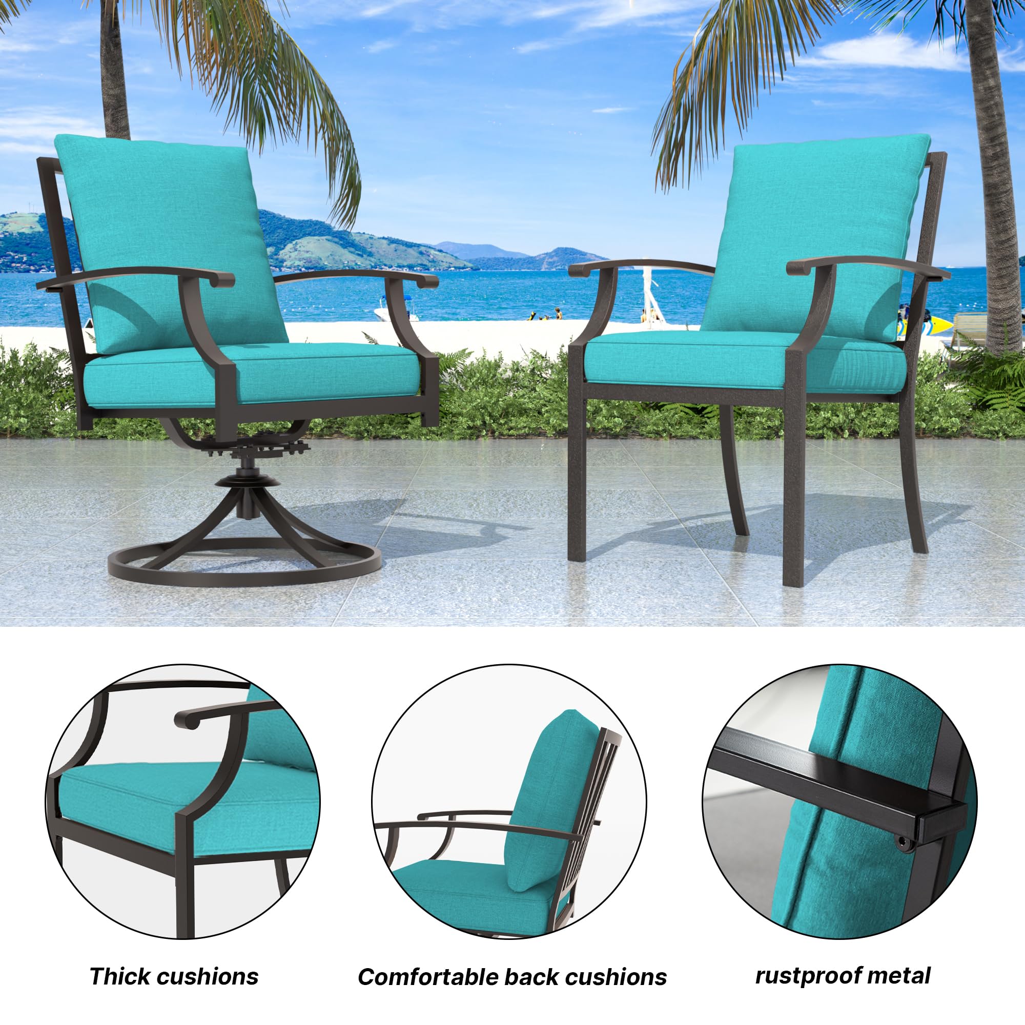 RTDTD 9 Pieces Outdoor Dining Set Patio Dining Table and Chairs Set Outdoor Furniture Set with 1 Rectangular Metal Dining Table with Umbrella Hole, 8 Patio Chairs with Blue Cushions