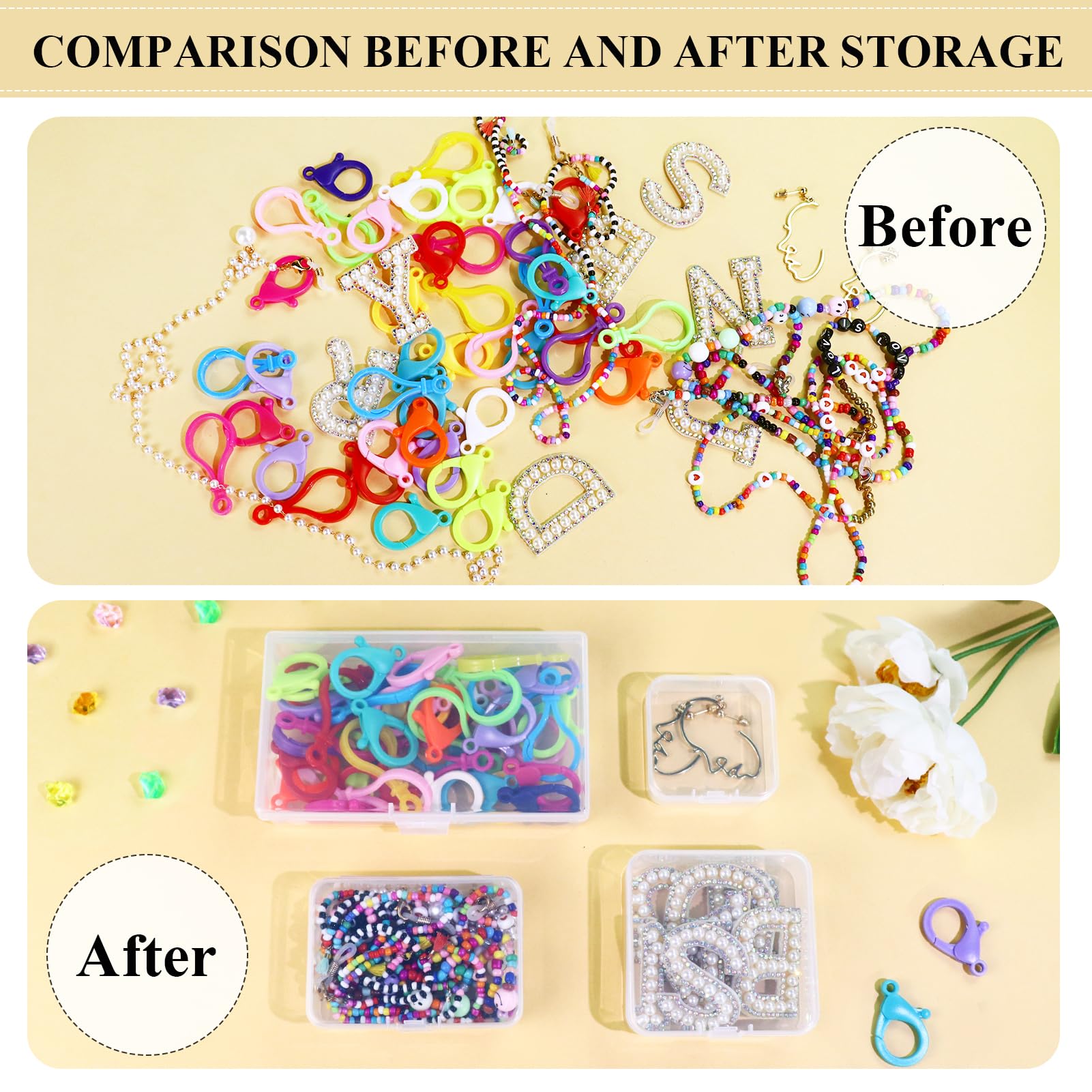 FAMLEAF 4 Pieces Clear Storage Boxes, Plastic Organizer Bins with Lids for Bead, Crafts, Earring Jewerly, Diamond Painting, Small Items (2.55 x 2.55 x 1.49 Inch)