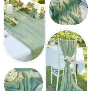 FUANGUI 6 Pack 35x120 Inches Sage Green Cheesecloth Table Runner 10Ft for Baby Shower Wedding Birthday Fall Decoration, Boho Gauze Fabric Rustic Sheer Romantic Cheese Cloth Table Runner