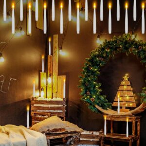 24 PCS Floating Candles with Wand, Christmas Decoration Magic Hanging Candles, Floating Flameless Candle with Remote, LED Taper Lights Candle Flickering for Xmas Indoor Party Room Birthday Decor Gift