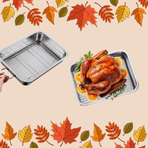 16x12x3 Inch Stainless Steel Roasting Pan with Rack, Turkey Baking Roaster Pan, For Roasting Meat,Chicken,Turkey, Lasagna