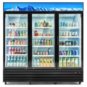 wilprep commercial display refrigerator, 52.4 cu ft 3 glass door merchandiser refrigerator with led lights, 67.3 in upright beverage cooler for restaurant retail stores, etl & etl sanitation listed