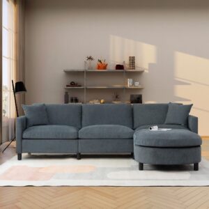 Hommoo L Shaped Sofa Sectional Couch for Home Living Room 3 Seat Couch with Removable Ottoman Comfy Linen Fabric Small Modern Couch for Apartment with Pillow 107” Grey