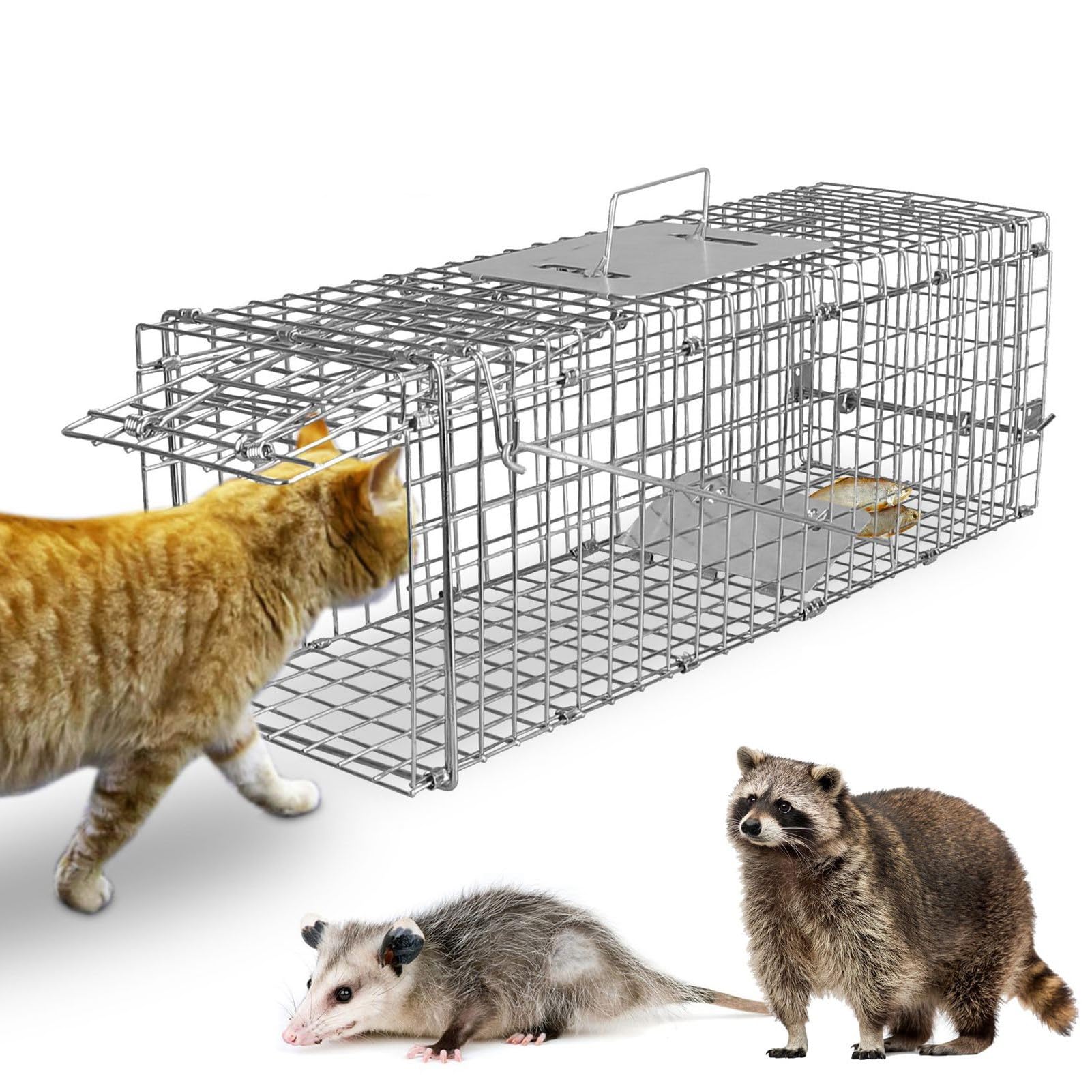 Live Animal Cage Trap 23.5" x 7.3" x 7.7" Collapsible Humane Live Animal Cage Trap, Humane Live Trap Cage for Rabbits, Groundhog, Stray Cat, Squirrel, Raccoon, Mole, Gopher, Chicken, Skunk, Chipmunk