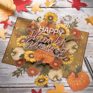 POPWOW Happy Thanksgiving Pop Up Card, Pumpkin, Flowers, Envelopes, Thanks Giving Themed, Thankful 3D Popup Greeting Cards, Ideal Gifts for Mom, Sister, Grandma, Girl, Women, 5x7