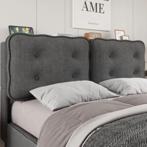 dictac headboard for queen size with storage space modern linen fabric upholstered headboard queen size,adjustable height,biscuit shape,no bracket adapter required,easy assembly, dark grey