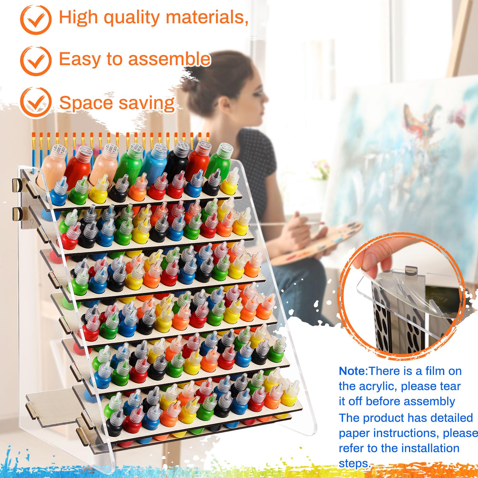 DoubleFill Wooden and Acrylic Paint Organizer Paint Holder Paintbrush Storage Miniature Model Paint Rack Painting Stand Can Hold 123 Bottle & 22 Brush for Christmas Gifts