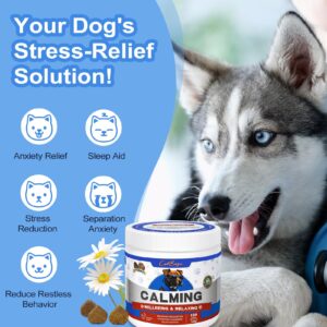 Calming Chews for Dogs Dog Calming Treats Aid with Anxiety Caused by Separation Barking Vet Visits Thunderstorms Suitable for All Ages and Breeds 120 Count Chicken Flavor