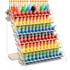 doublefill wooden and acrylic paint organizer paint holder paintbrush storage miniature model paint rack painting stand can hold 123 bottle & 22 brush for christmas gifts