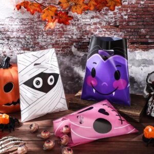 Locmeo 72 Pcs Halloween Treat Bags Trick or Treat Goodie Bags Halloween Candy Bags with Handles Bulk Plastic Gift Bags for Halloween Party Favors (Multiple Color,Lovely Style)