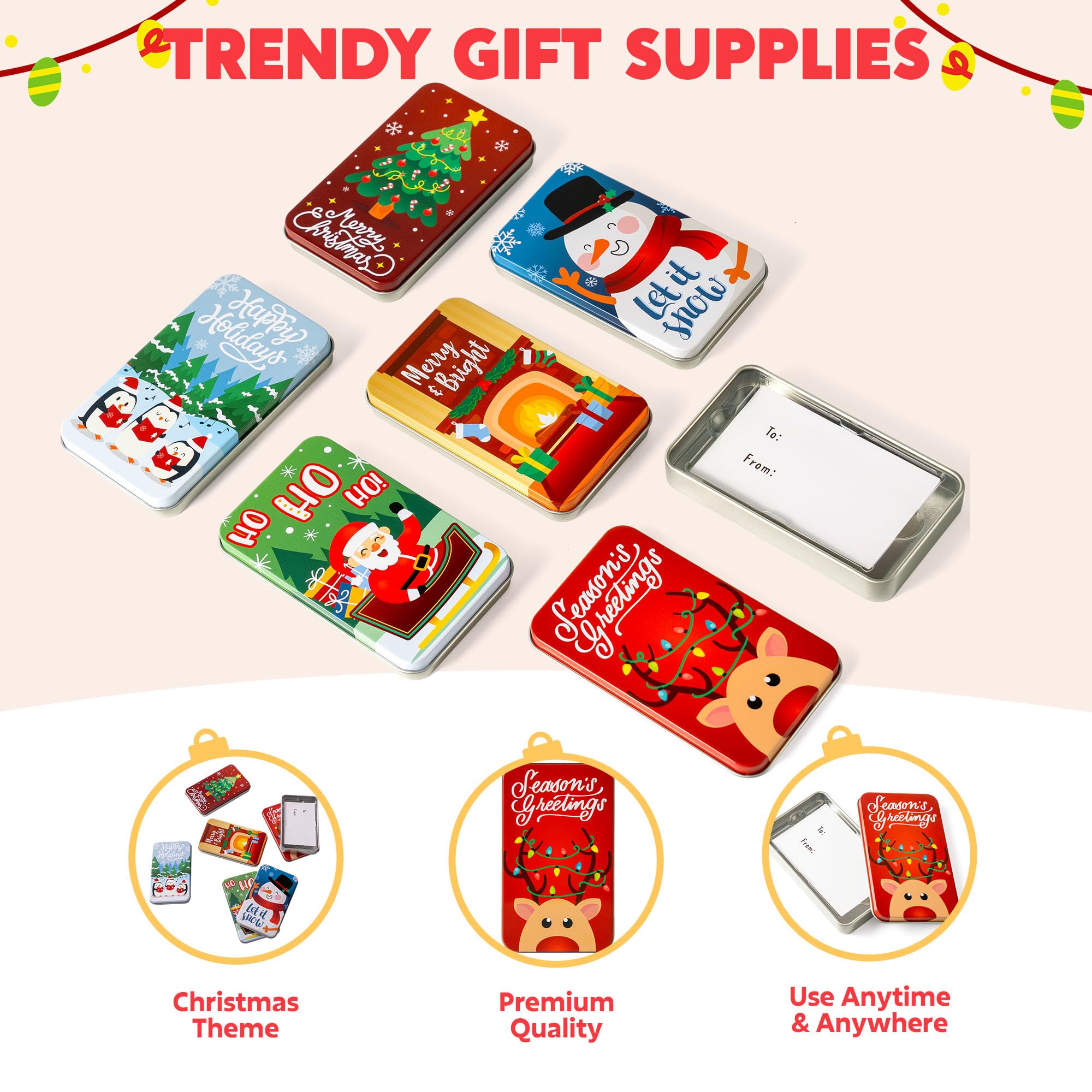 JOYIN 6PCS Present Card Holder Tin Boxes 4.33” x 2.6” x 0.6” Christmas Tins Holders for Christmas Holiday Decor, Xmas Party Box,6 designs