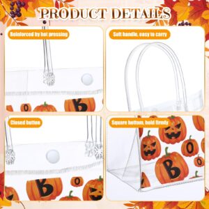 Hosuly 50 Pcs Halloween Clear Gift Bags with Handles Reusable Plastic Halloween Tote Bag Bulk Cute Treat or Trick Bags Pumpkin Boo Ghost Candy Bags with Ribbon for Halloween Party Favors Supplies