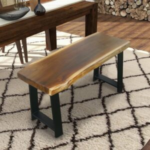 Warmaxx Teak Wood Live Edge Bench 31"x13"x18"H Rectangle Wooden Farmhouse Entryway Bench Living Room End Table Bedroom End of Bed Outdoor Patio Garden Foot Rest Stool Rustic Side Table