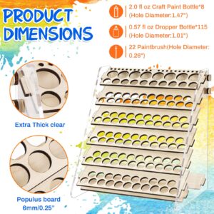 DoubleFill Wooden and Acrylic Paint Organizer Paint Holder Paintbrush Storage Miniature Model Paint Rack Painting Stand Can Hold 123 Bottle & 22 Brush for Christmas Gifts